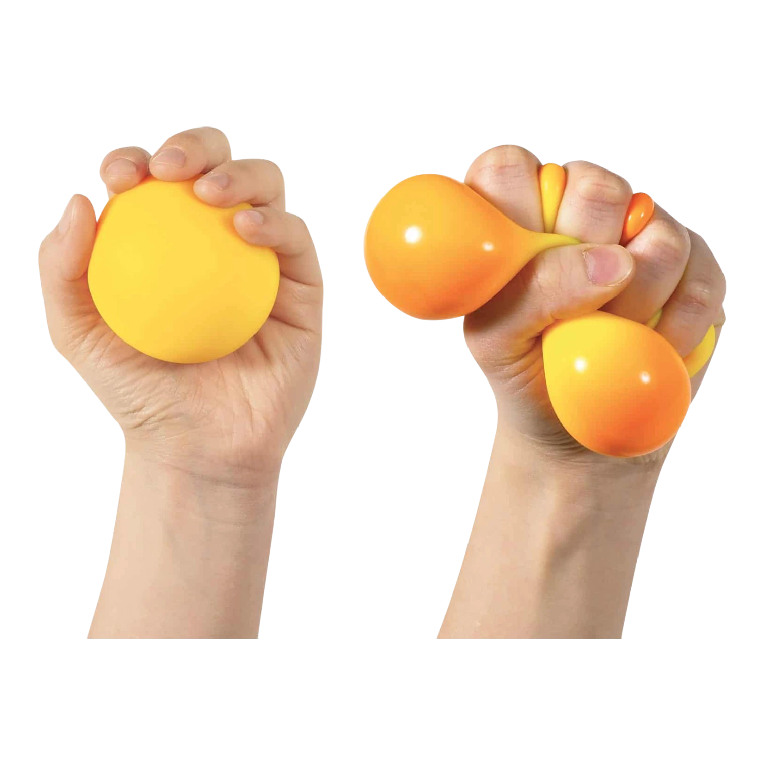 Squish Planet NeeDoh color changing ball fidget toy, yellow and orange, squishy and stress-relieving.
